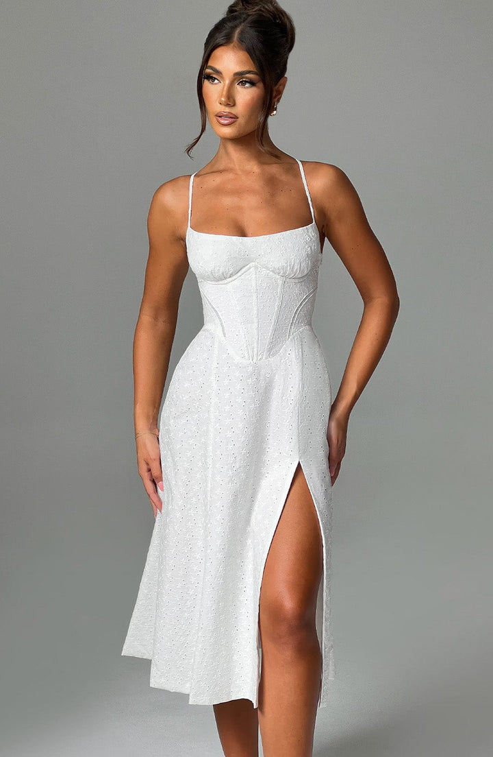 LUANNA | Ecru Midi Dress with Flattering Fit