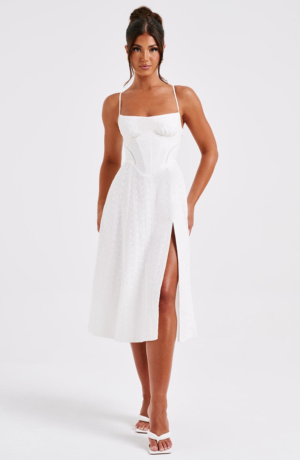 LUANNA | Ecru Midi Dress with Flattering Fit