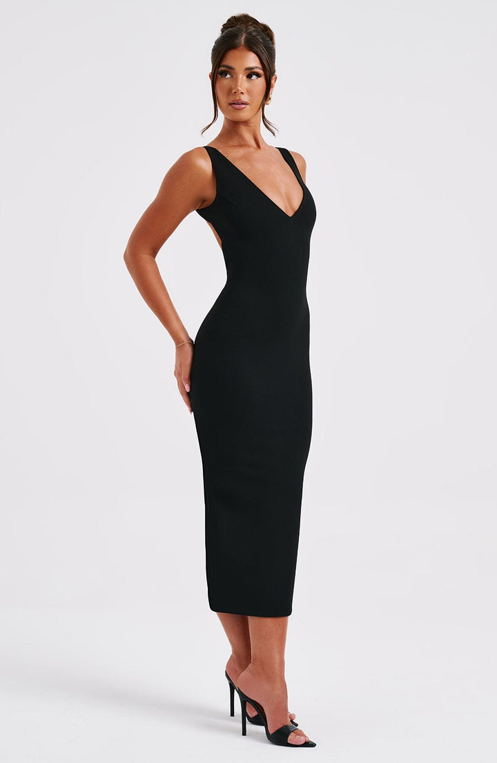 LUCINDA | Midnight Black Midi Dress