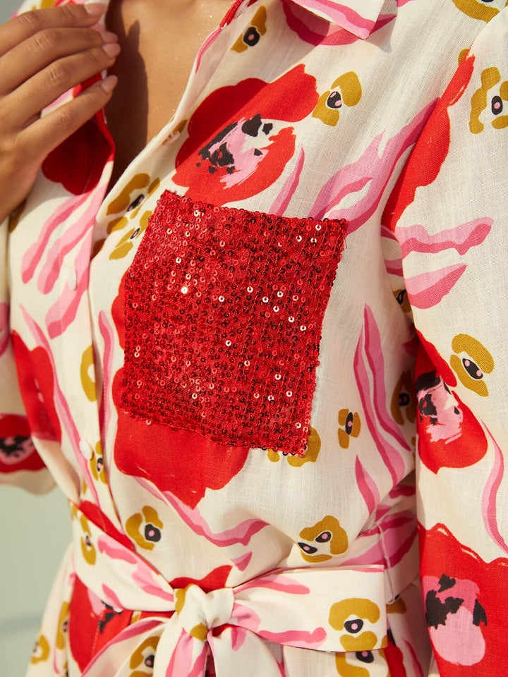 SANTORINI | Floral Maxi Shirt Dress with Button-Down Front