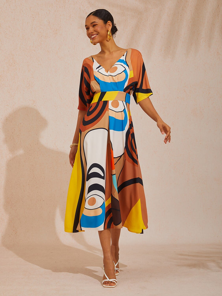 MARIELLA | Abstract Print Satin Maxi Dress