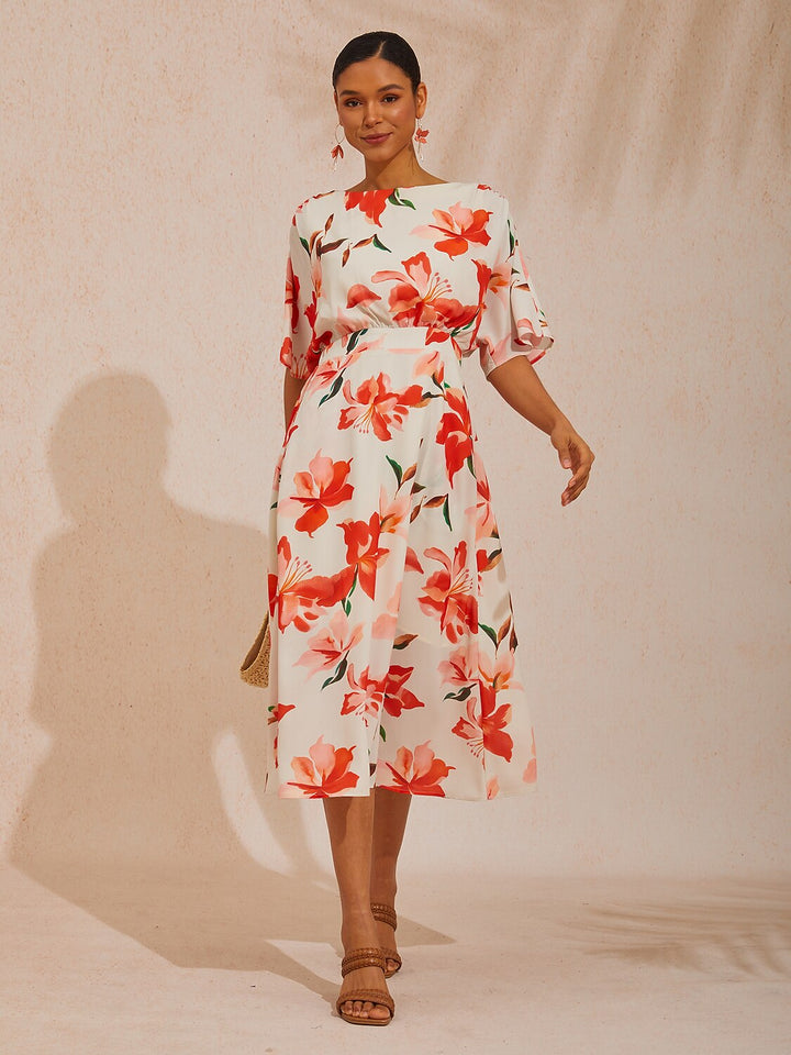 Pink Floral Maxi Dress with Defined Waist