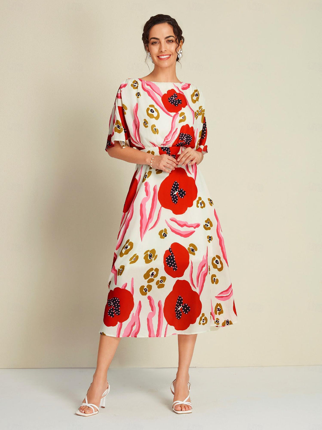 Pink Floral Maxi Dress with Defined Waist
