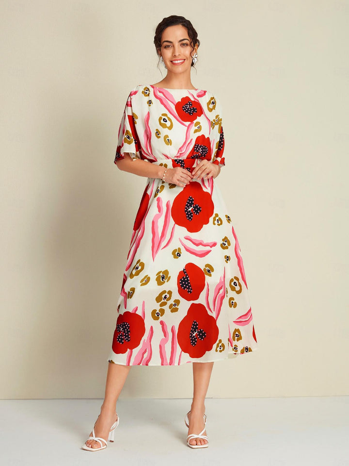 Pink Floral Maxi Dress with Defined Waist