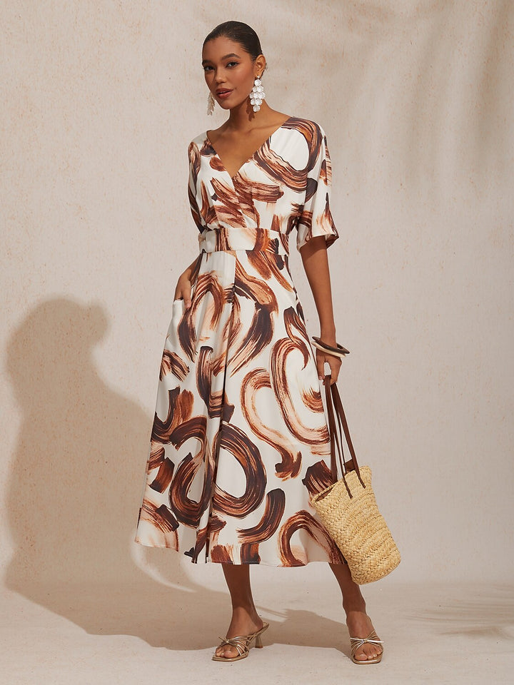MARIELLA | Abstract Print Satin Maxi Dress