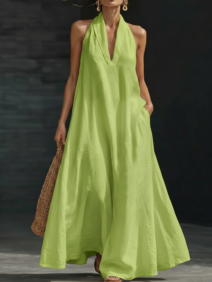 AVELINE | Flowy Halter Maxi Dress with A-Line Fit