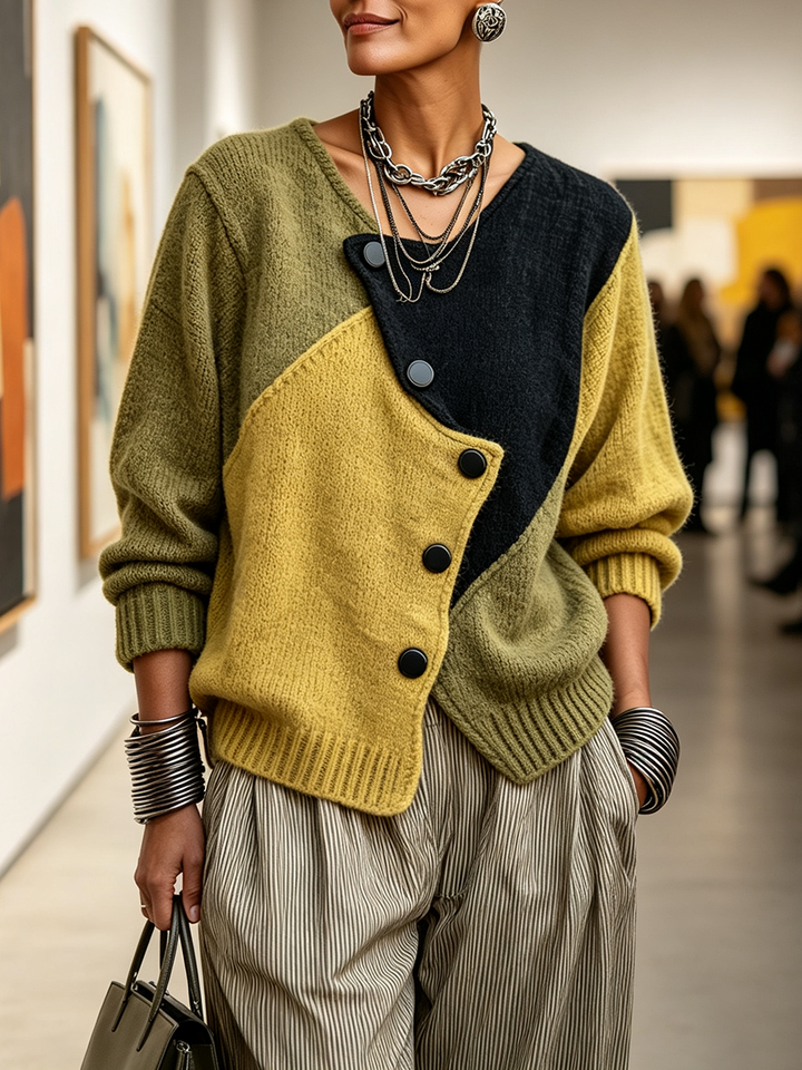 CLEMENTINE™ | COLOR-BLOCK BUTTON KNIT SWEATER