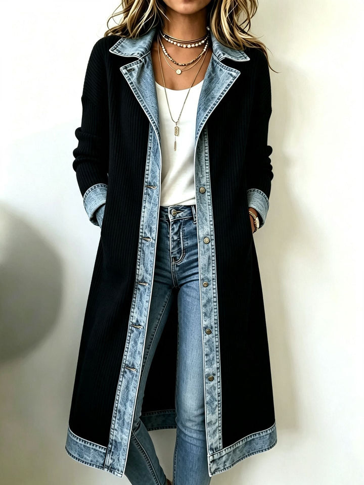 JULIETTE™ | DENIM-TRIM LONGLINE KNIT CARDIGAN