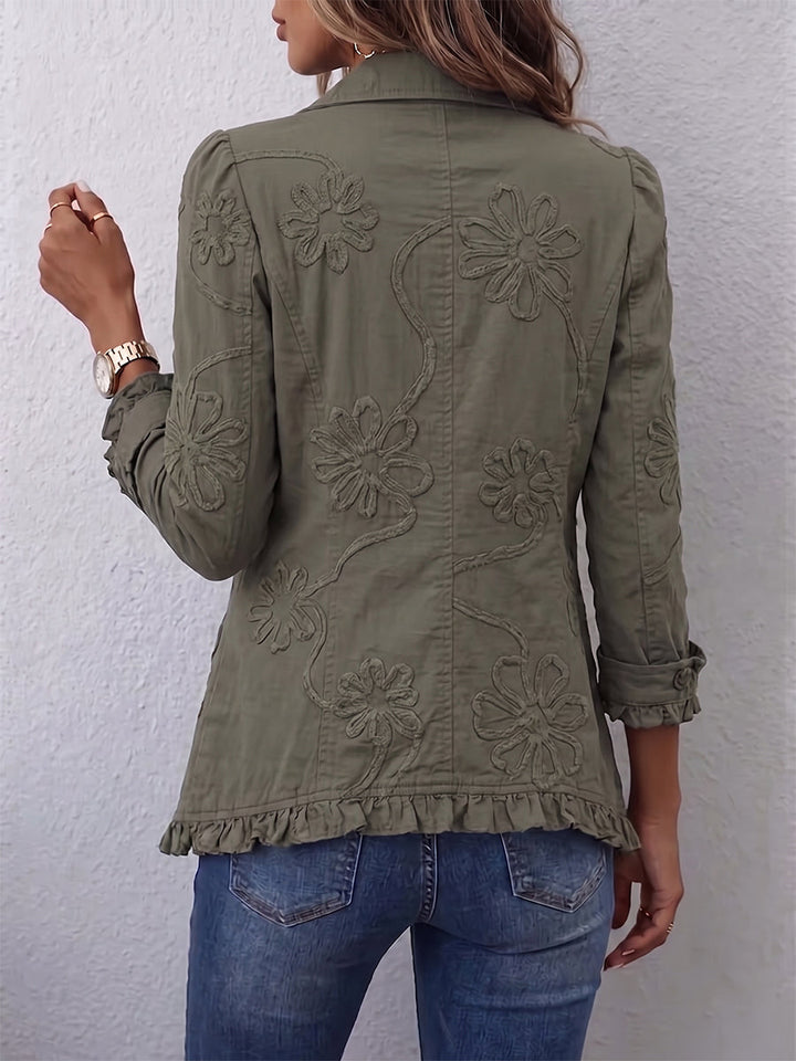 ELENI | FLORAL EMBROIDERED RUFFLE TRIM JACKET