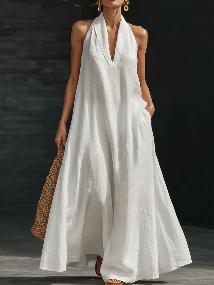 AVELINE | Flowy Halter Maxi Dress with A-Line Fit