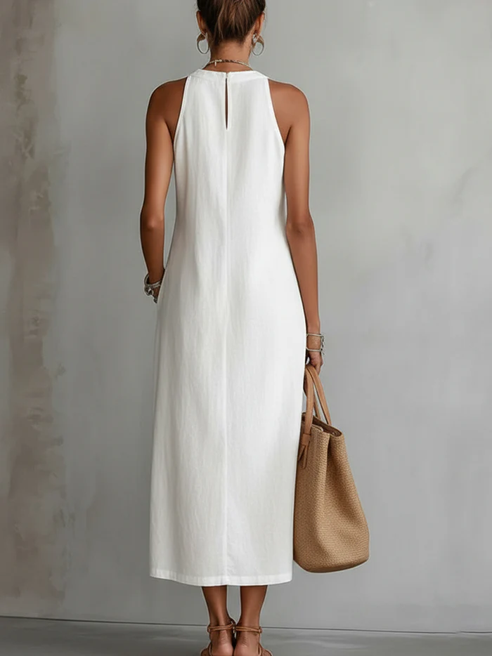 CELINE | Sleeveless Midi Dress with Lace Details &amp; Side Slit