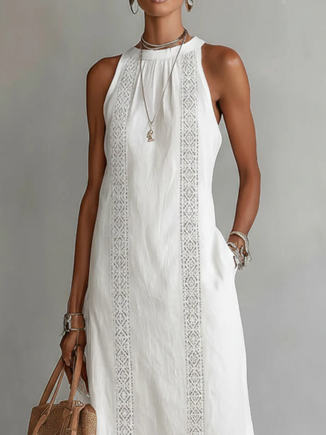 CELINE | Sleeveless Midi Dress with Lace Details &amp; Side Slit