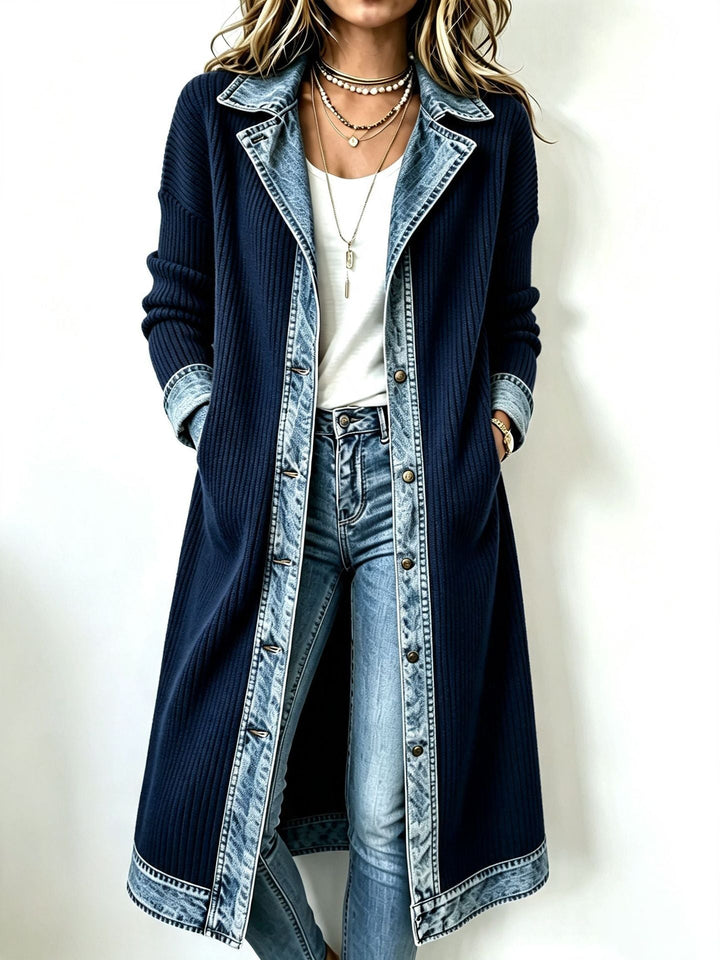 JULIETTE™ | DENIM-TRIM LONGLINE KNIT CARDIGAN