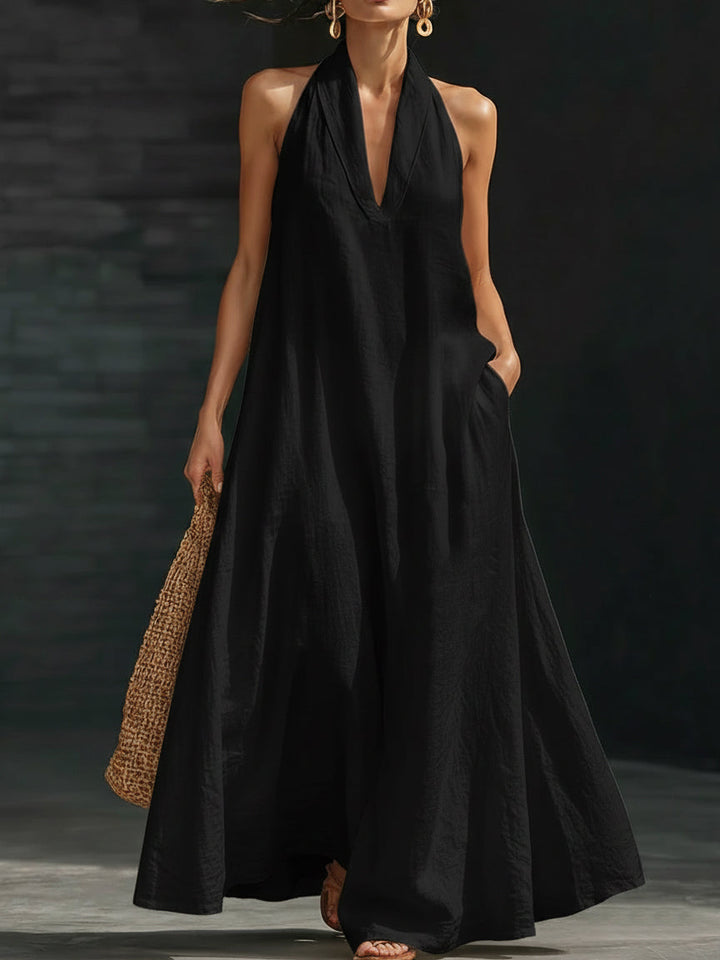 AVELINE | Flowy Halter Maxi Dress with A-Line Fit