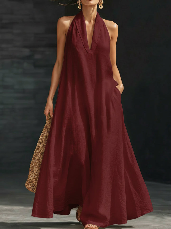 AVELINE | Flowy Halter Maxi Dress with A-Line Fit