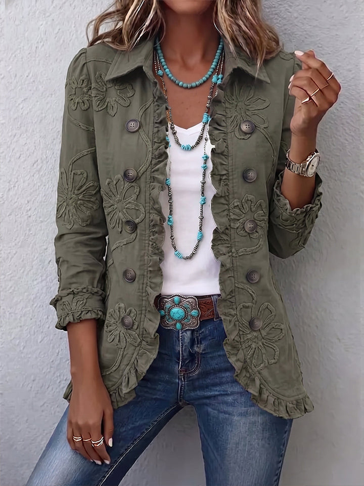 ELENI | FLORAL EMBROIDERED RUFFLE TRIM JACKET