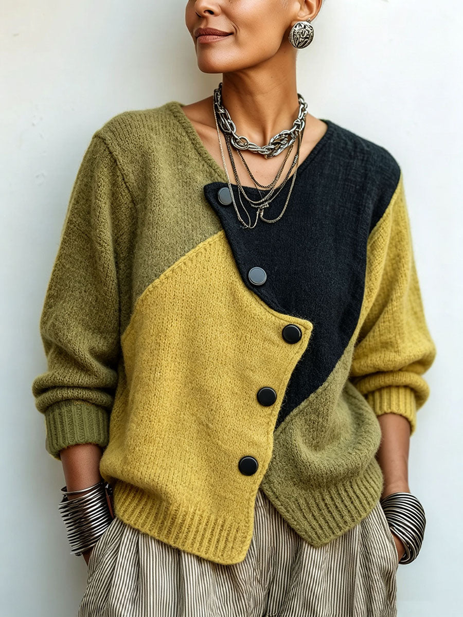 CLEMENTINE™ | COLOR-BLOCK BUTTON KNIT SWEATER