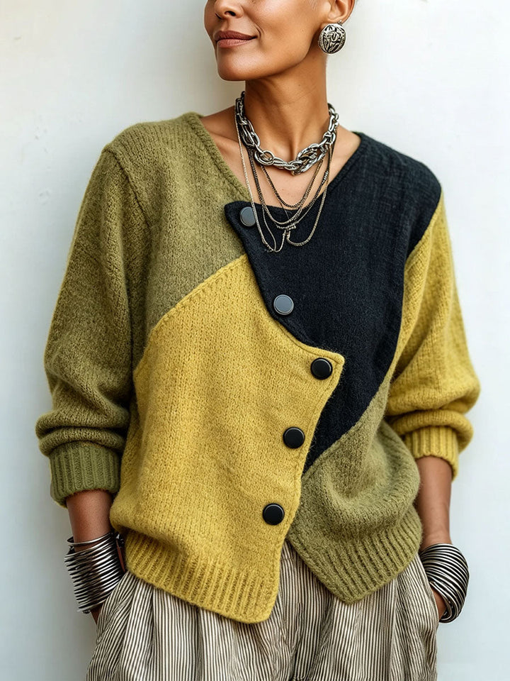 CLEMENTINE™ | COLOR-BLOCK BUTTON KNIT SWEATER