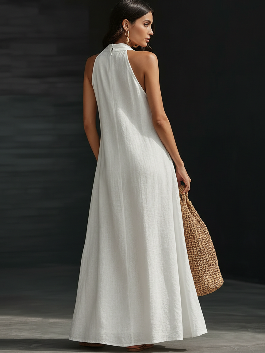 AVELINE | Flowy Halter Maxi Dress with A-Line Fit