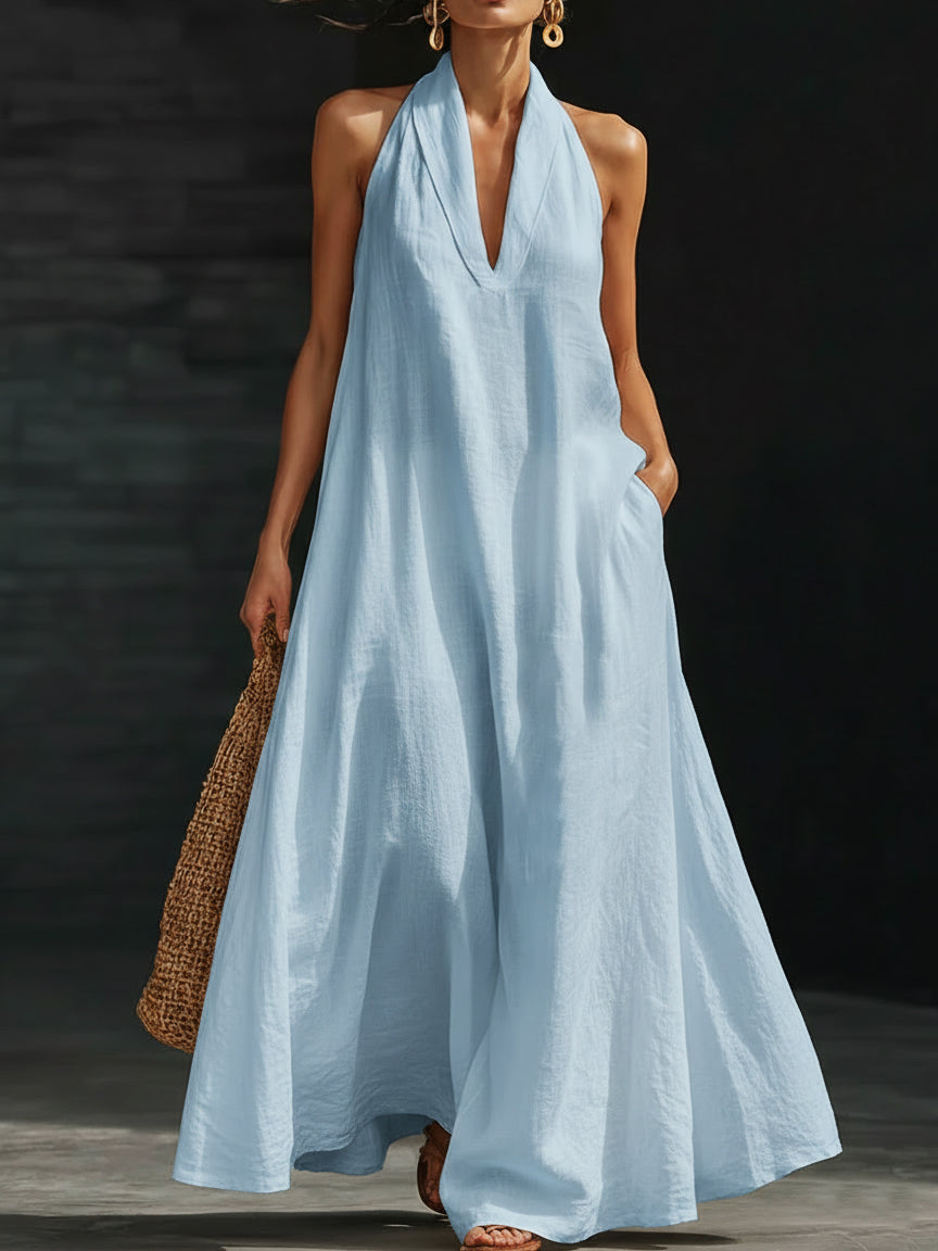 AVELINE | Flowy Halter Maxi Dress with A-Line Fit