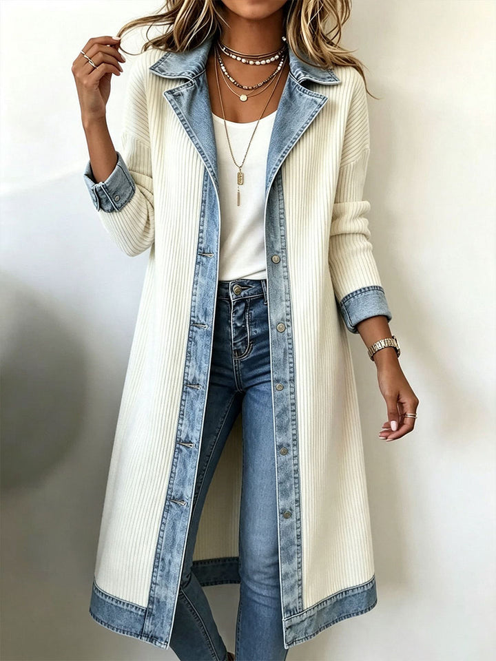 JULIETTE™ | DENIM-TRIM LONGLINE KNIT CARDIGAN