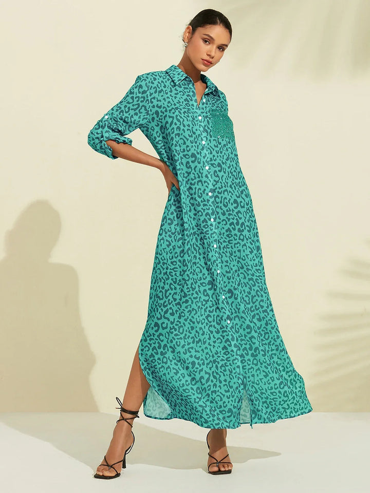 SANTORINI | Floral Maxi Shirt Dress with Button-Down Front