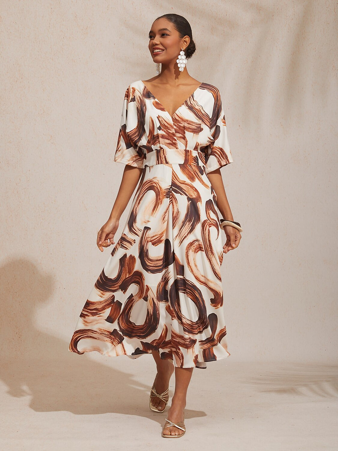 MARIELLA | Abstract Print Satin Maxi Dress