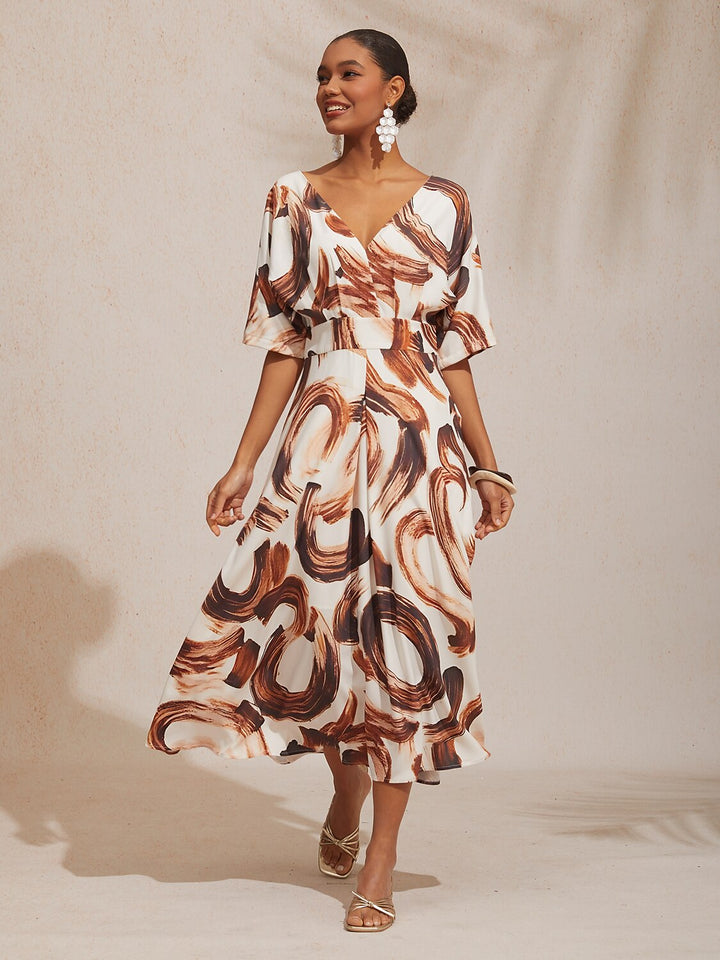 MARIELLA | Abstract Print Satin Maxi Dress