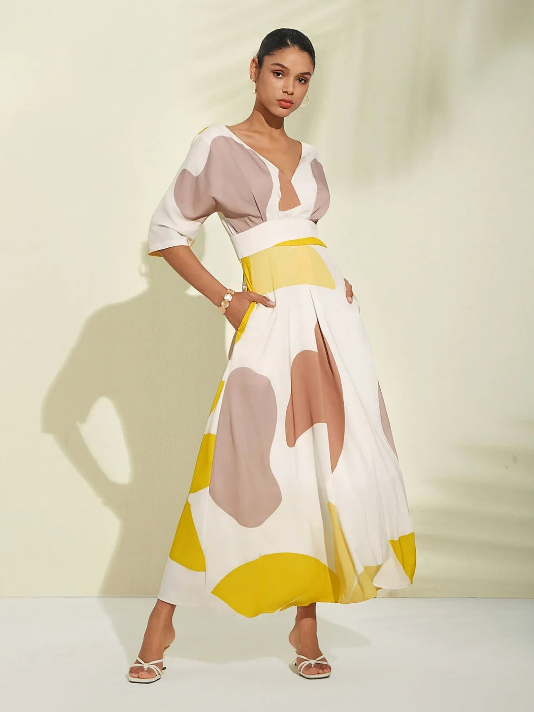MARIELLA | Abstract Print Satin Maxi Dress