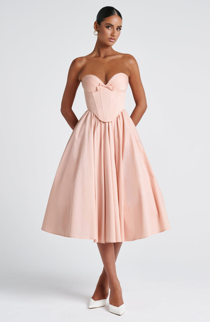 STELLA | Sweetheart Midi Dress with Corset Waist &amp; Full Skirt