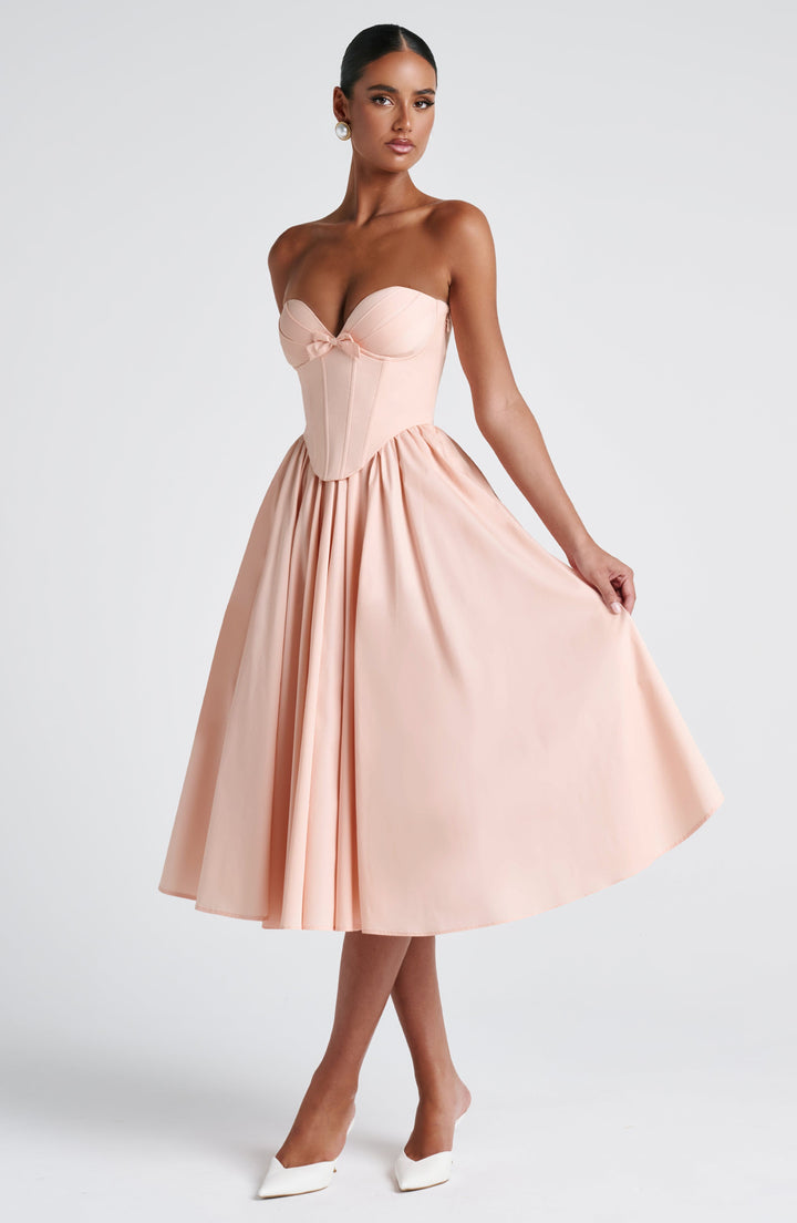 STELLA | Sweetheart Midi Dress with Corset Waist &amp; Full Skirt