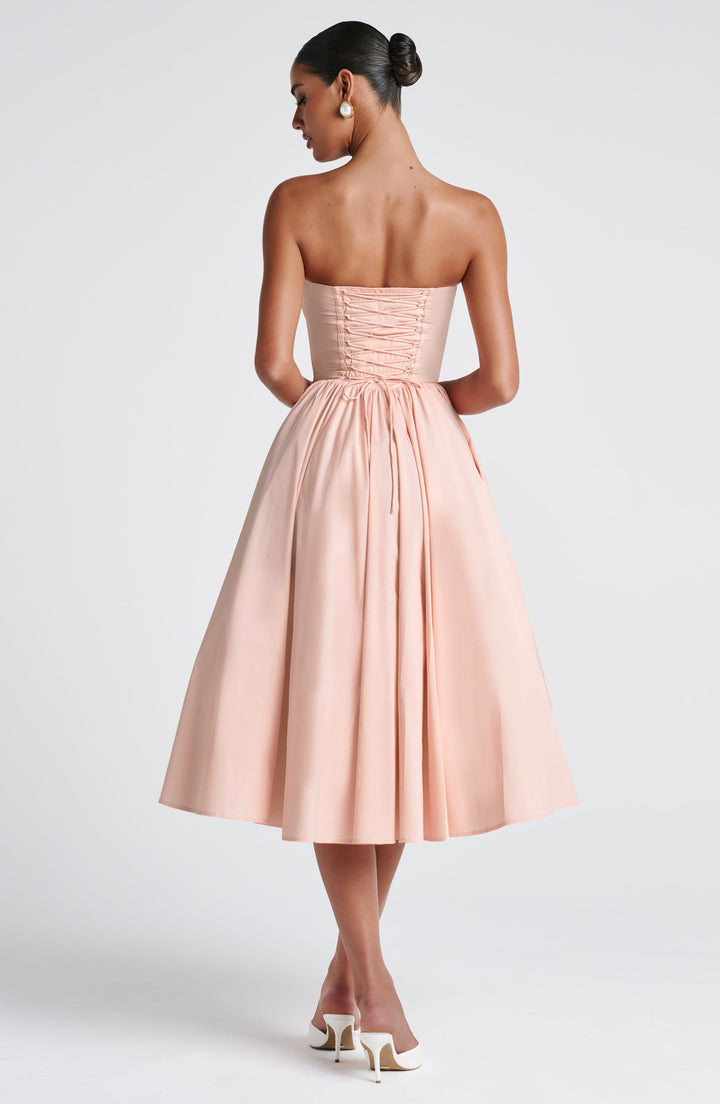 STELLA | Sweetheart Midi Dress with Corset Waist &amp; Full Skirt