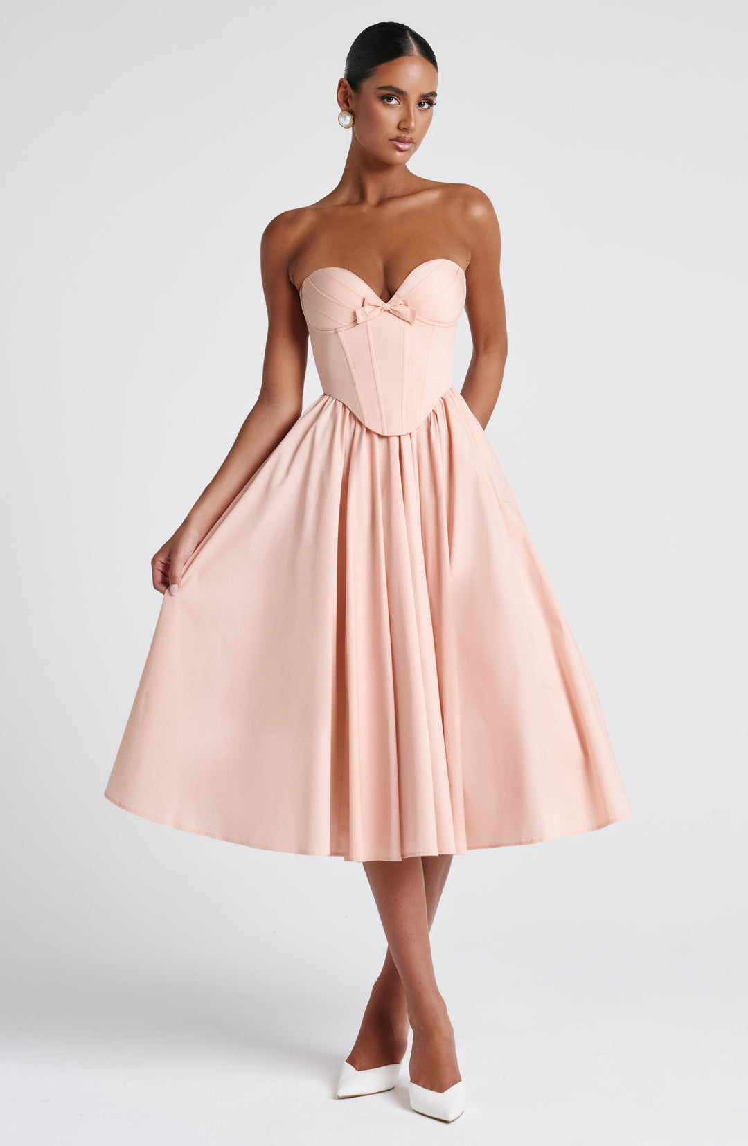 STELLA | Sweetheart Midi Dress with Corset Waist &amp; Full Skirt
