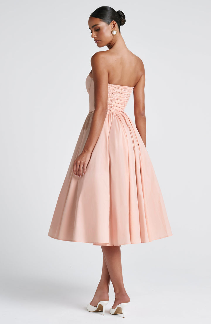 STELLA | Sweetheart Midi Dress with Corset Waist &amp; Full Skirt