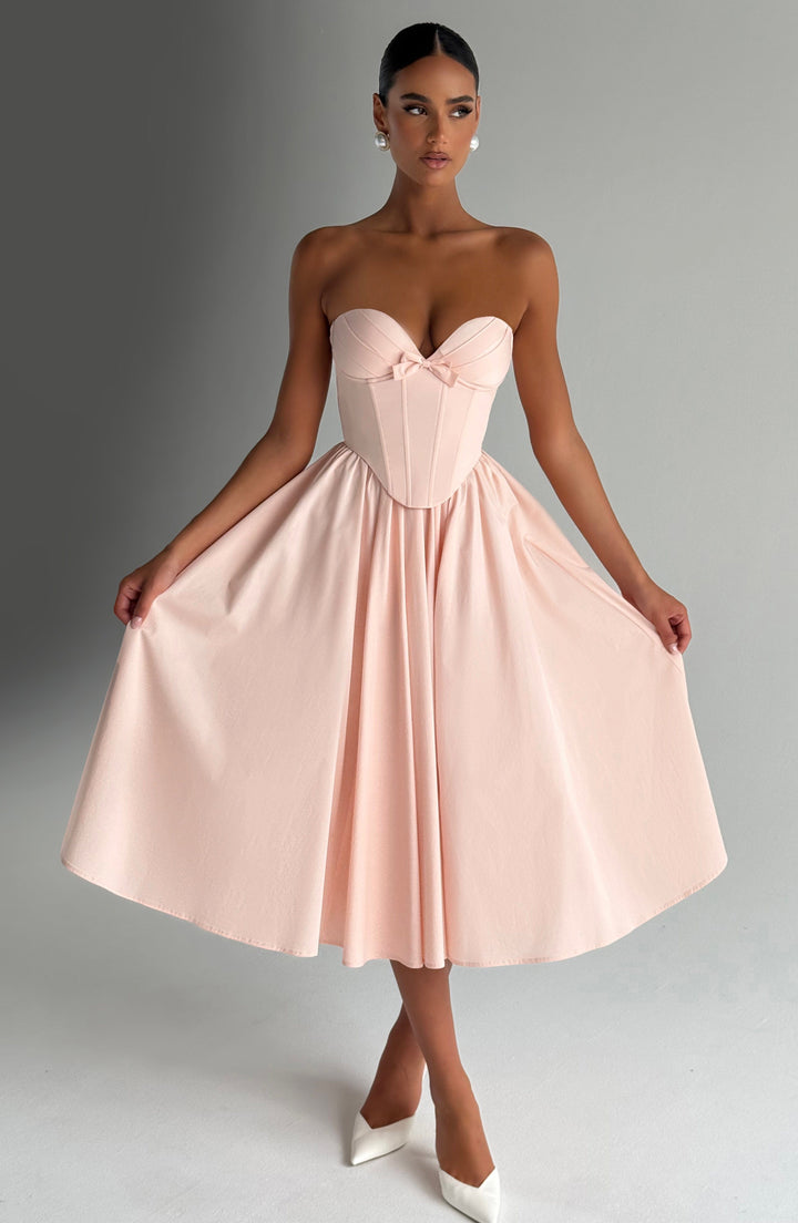 STELLA | Sweetheart Midi Dress with Corset Waist &amp; Full Skirt
