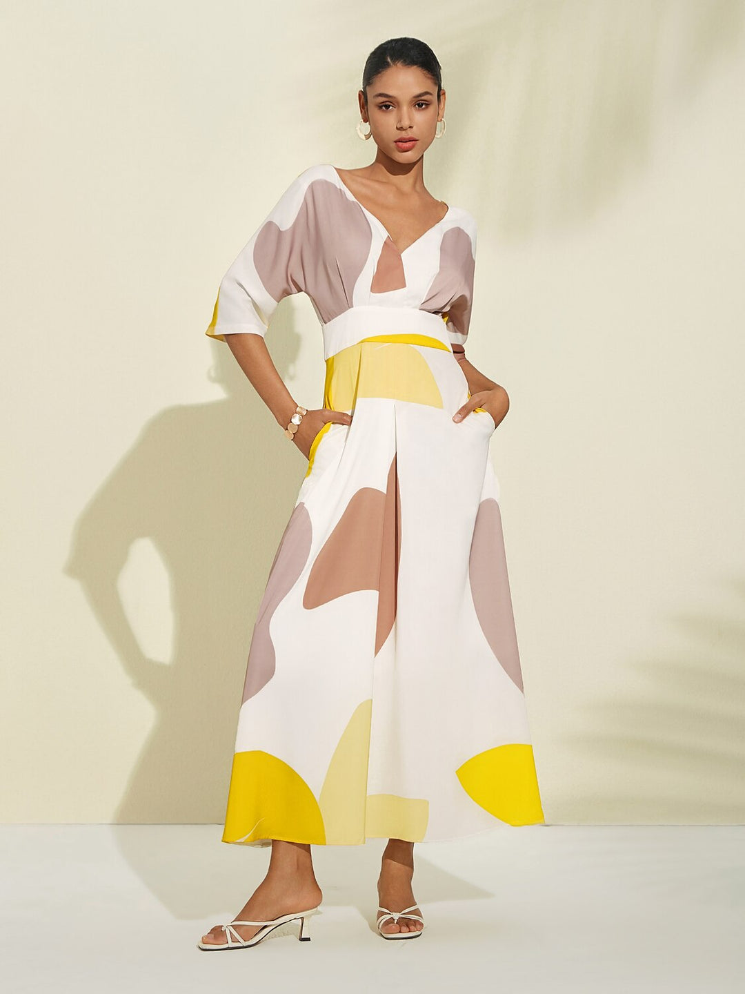 MARIELLA | Abstract Print Satin Maxi Dress