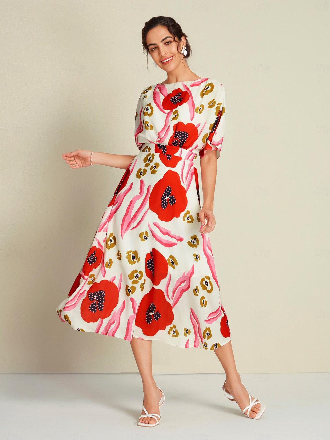 Pink Floral Maxi Dress with Defined Waist