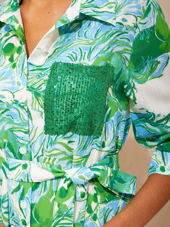 SANTORINI | Floral Maxi Shirt Dress with Button-Down Front