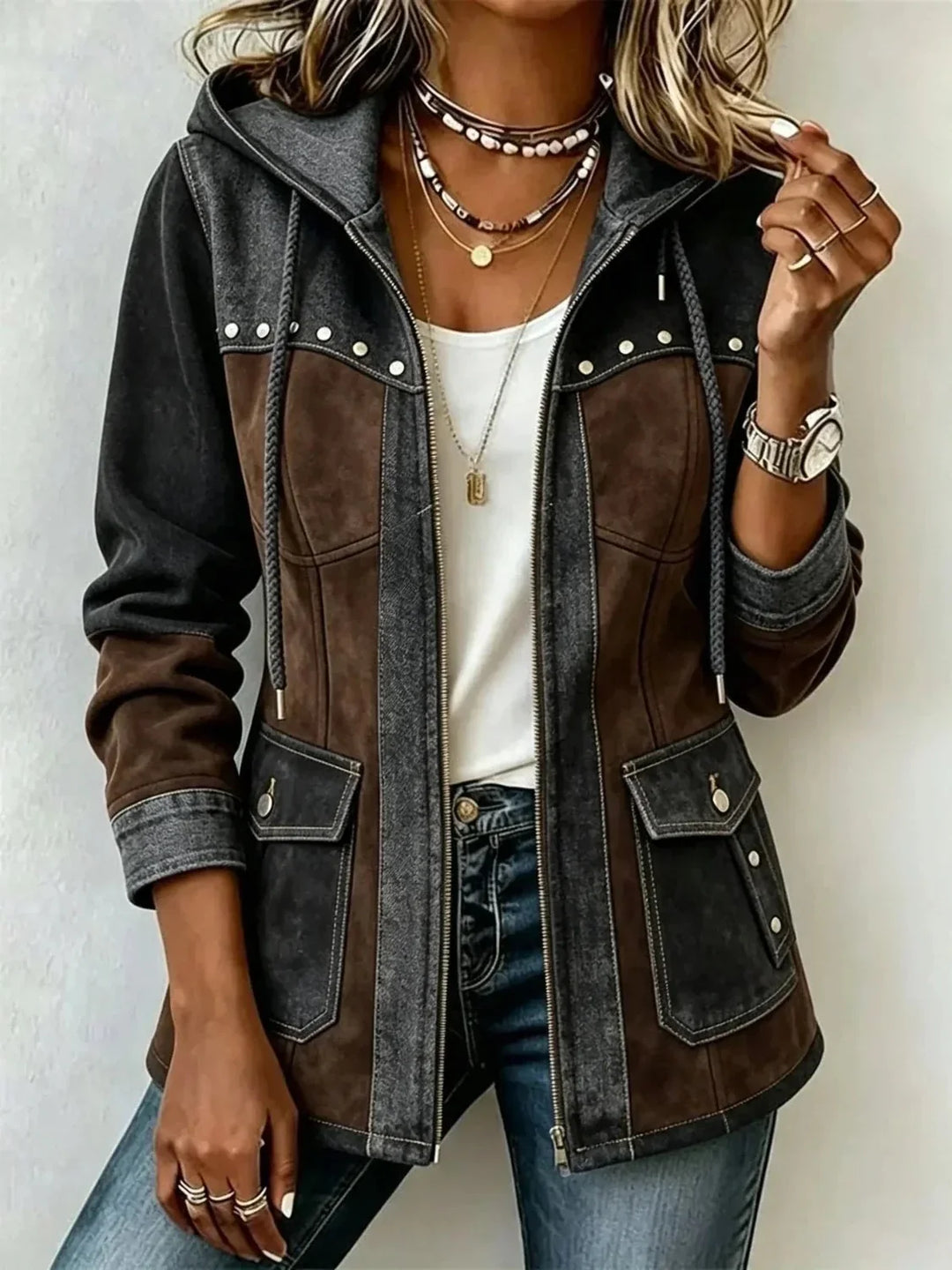 GENEVIEVE™ | TWO-TONE HOODED UTILITY JACKET