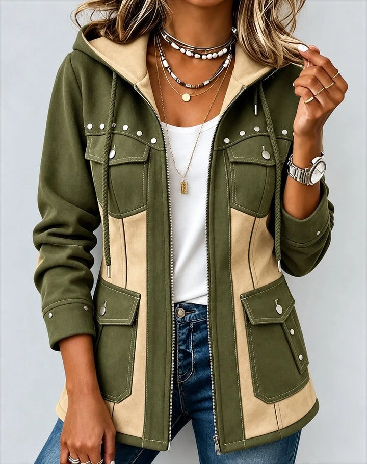 GENEVIEVE™ | TWO-TONE HOODED UTILITY JACKET