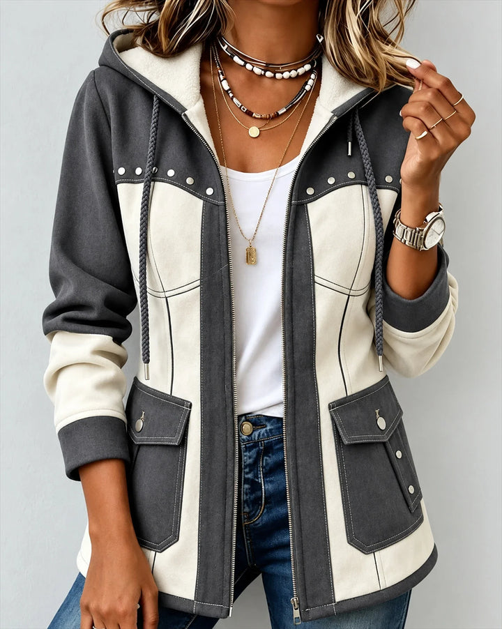 GENEVIEVE™ | TWO-TONE HOODED UTILITY JACKET