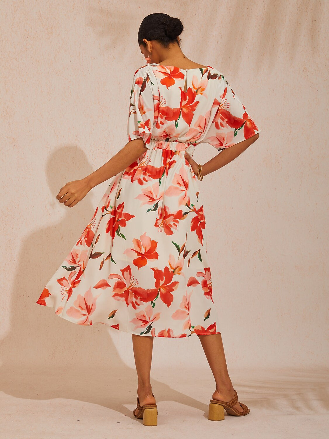 Pink Floral Maxi Dress with Defined Waist