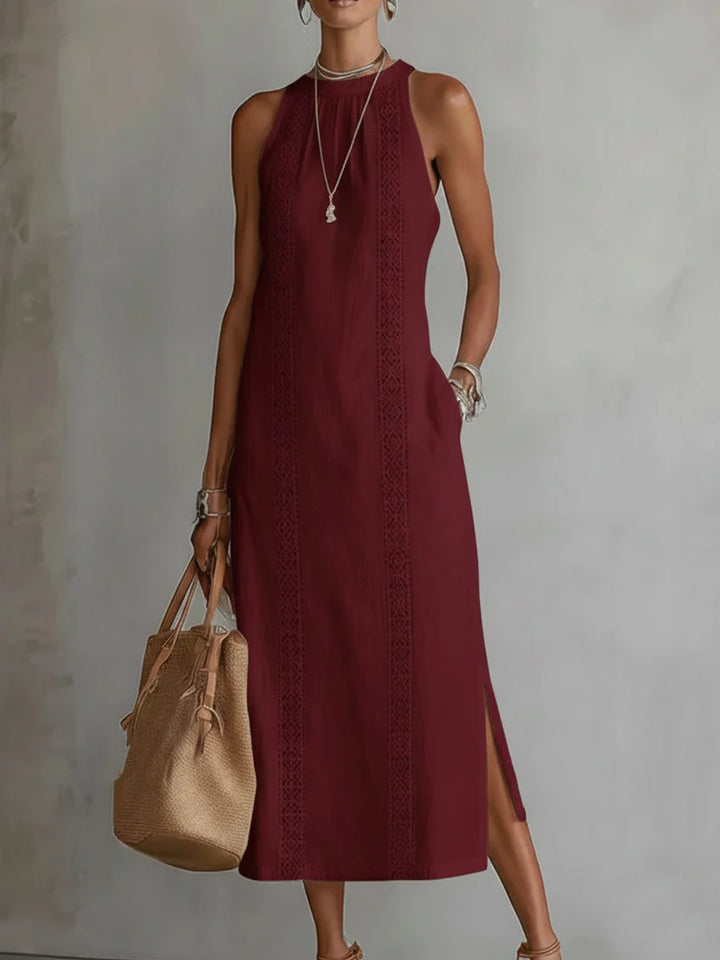 CELINE | Sleeveless Midi Dress with Lace Details &amp; Side Slit