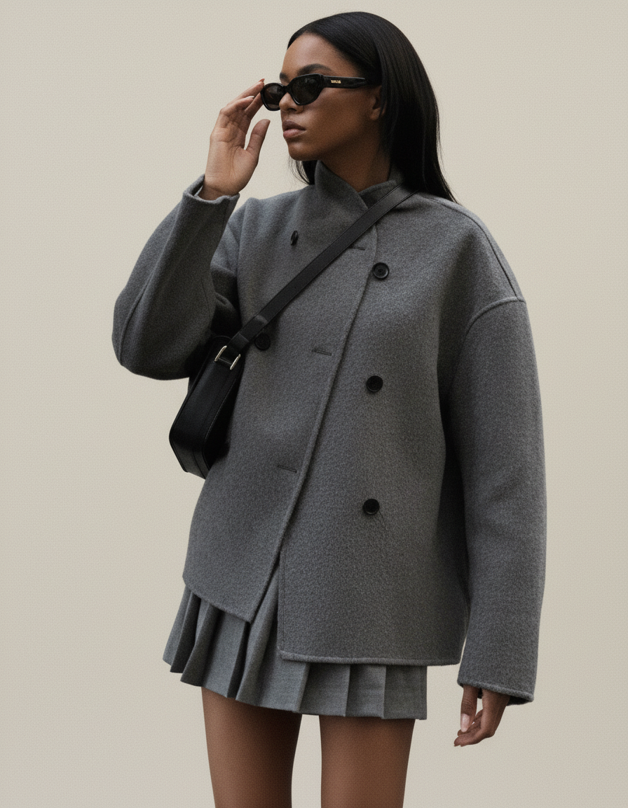 ASYMMETRICAL BUTTON LONGLINE COAT