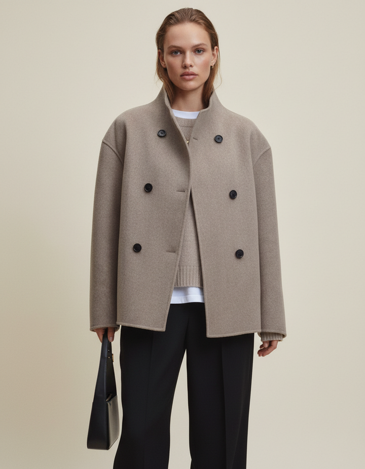 ASYMMETRICAL BUTTON LONGLINE COAT
