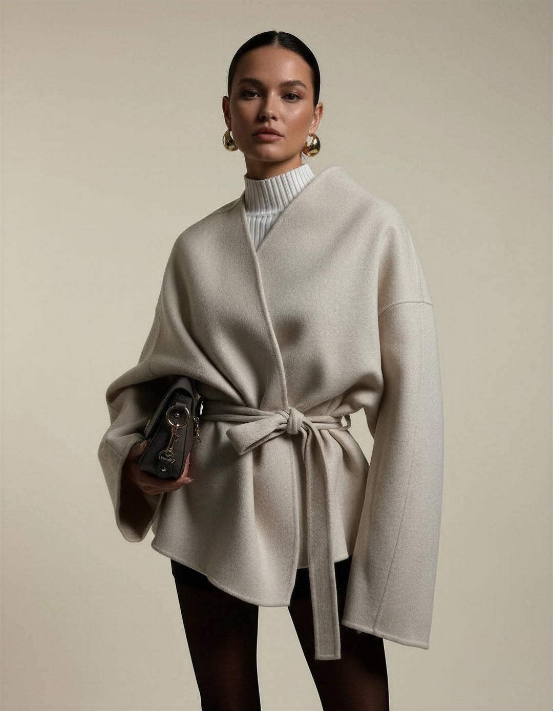 ELEGANT TIE-WAIST TAILORED COAT