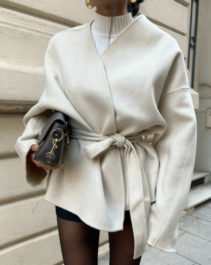 ELEGANT TIE-WAIST TAILORED COAT