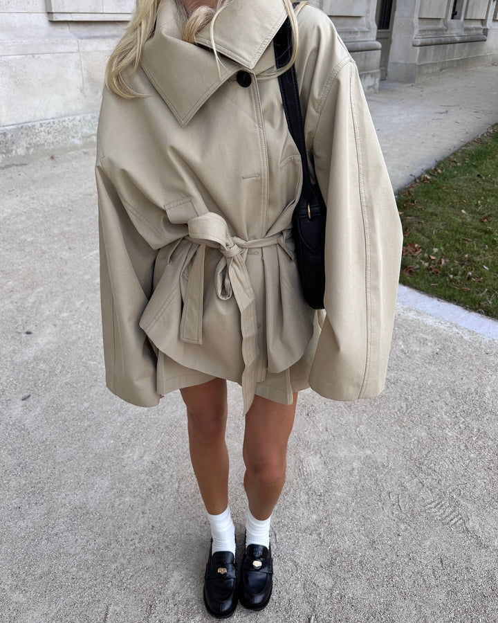 OVERSIZED BELTED SHORT TRENCH COAT
