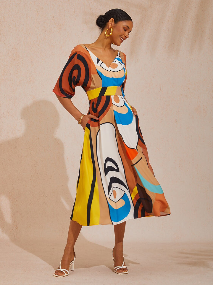 MARIELLA | Abstract Print Satin Maxi Dress