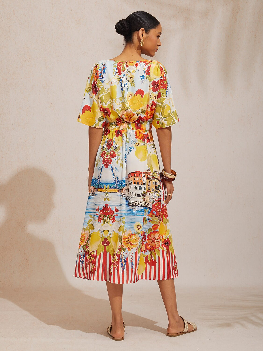 Pink Floral Maxi Dress with Defined Waist